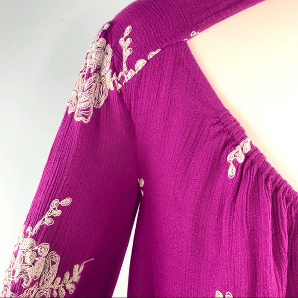 Free People Purple Emma Embroidered Floral Dress Size XS Tunic Swing Boho White - Picture 7 of 8